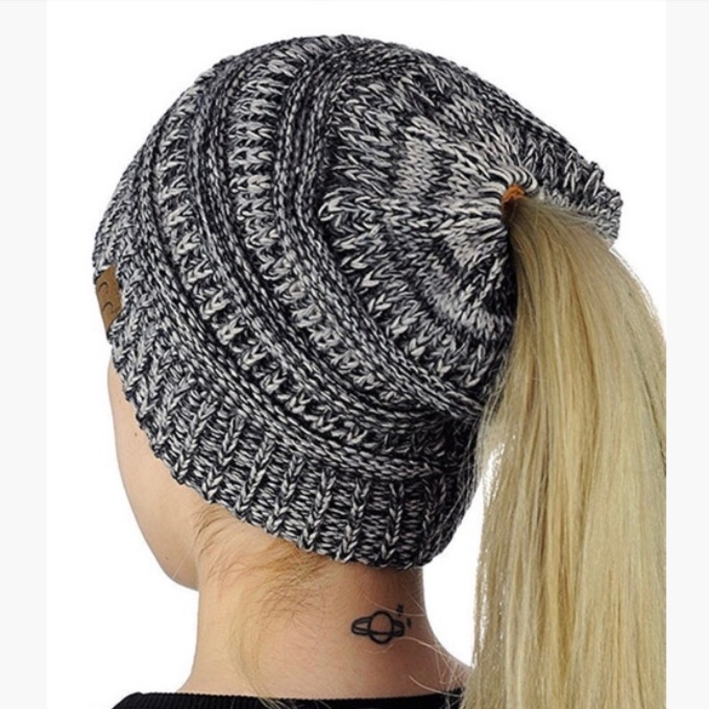 Black & White Mesh Ponytail Beanie